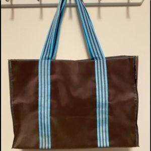 DOMINO beach, travel, shopping bag.  Turquoise blue and brown.  Great size!